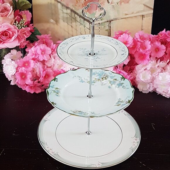 Handmade 3 Tier Cake Stand Mismatched Plates Cupcake Dessert Serving Tray - Picture 1 of 10